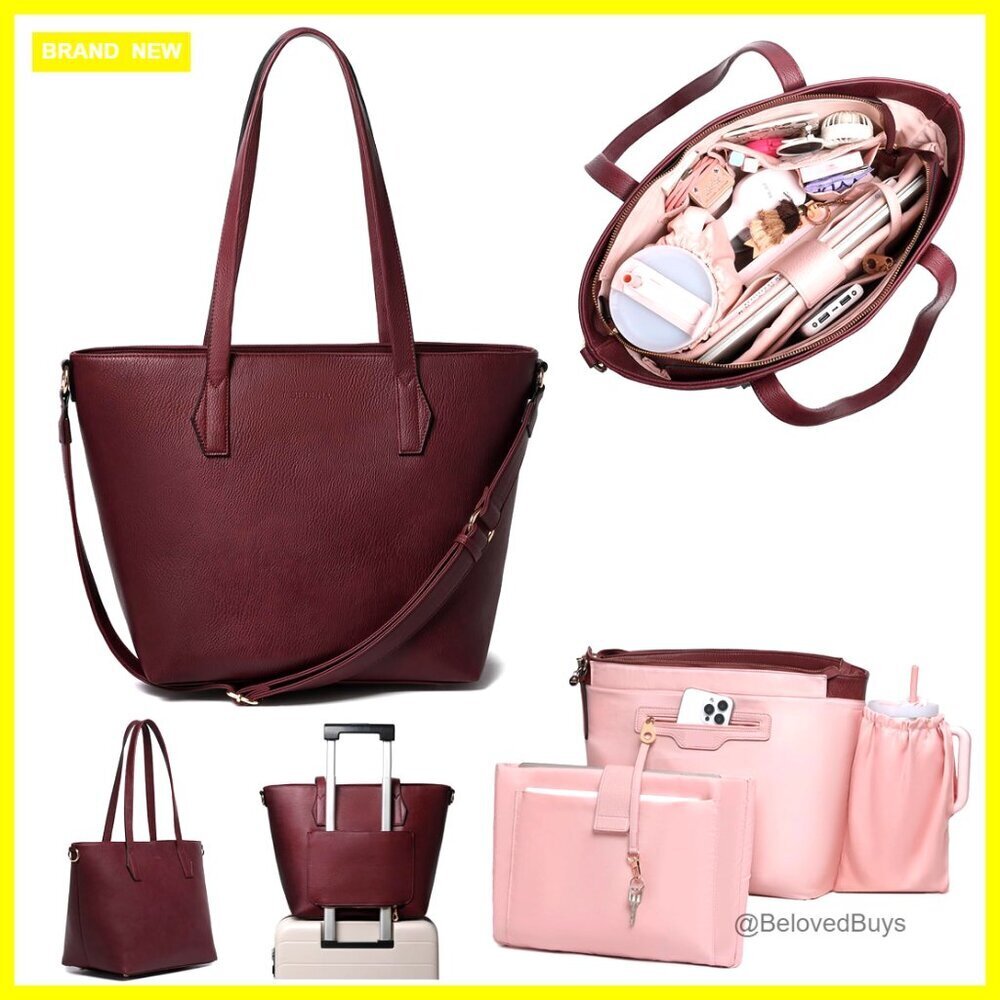 16" Laptop Tote Bag Vegan Leather Work Travel Tote with RFID Pockets